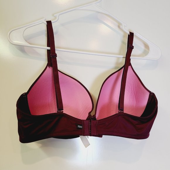 PINK Victorias Secret Maroon Burgundy Where Everwhere Lightly Lined Bra 36D - Picture 2 of 7